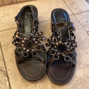 A LINE ANNE KLEIN Brown Leather Sandals